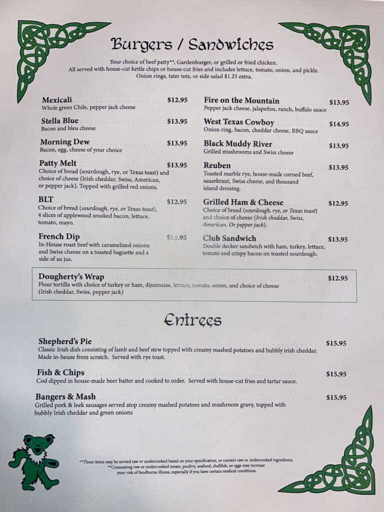 Doughtery's menu page 2
